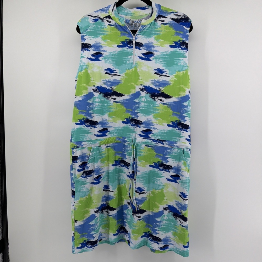 NEW‎ IBKUL TENNIS GOLF SLEEVELESS ZIP MOCK DRESS,  JADE MULTI XL NWT